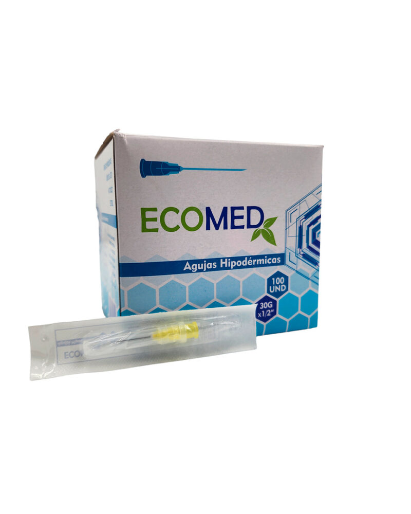AGUJAS HIPODERMICAS - 30G X 1/2" - ECOMED - CAJA X 100 UND