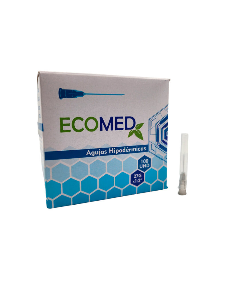 AGUJAS HIPODERMICAS - 27G X 1/2" - ECOMED - CAJA X 100 UND