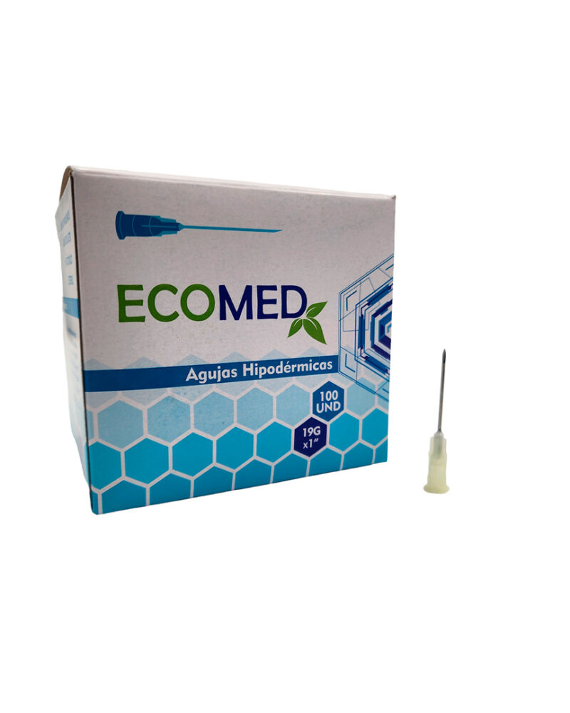AGUJAS HIPODERMICAS - 19G X 1" - ECOMED - CAJA X 100 UND