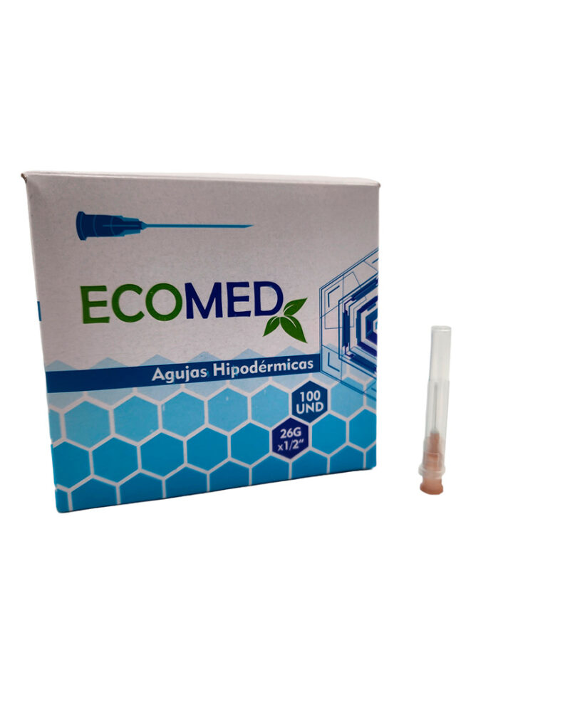 AGUJAS HIPODERMICAS - 26G X 1/2" - ECOMED - CAJA X 100 UND