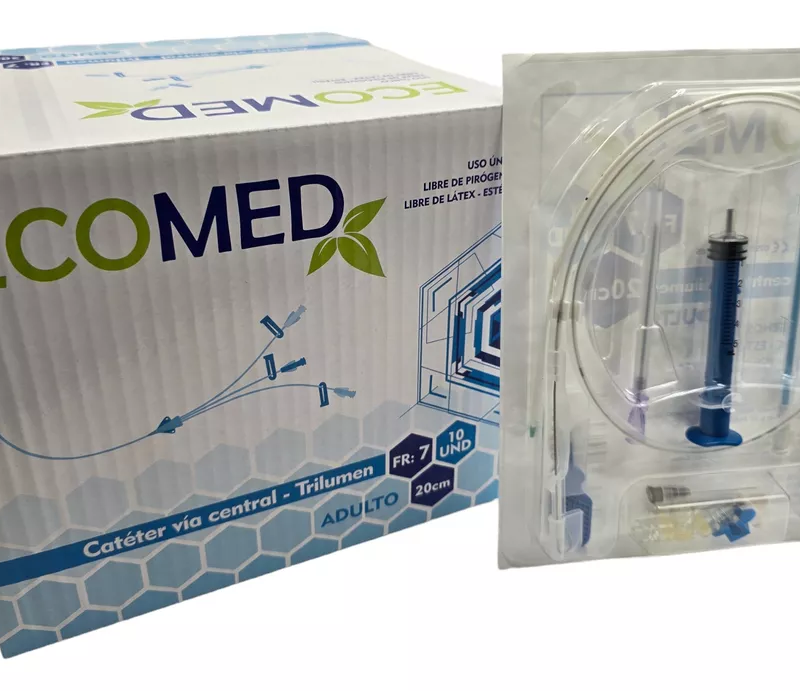 CATETER DE VIA CENTRAL TRILUMEN - ADULTO - 7 FR X 20CM - ECOMED - CAJA X 10 UND ( E )