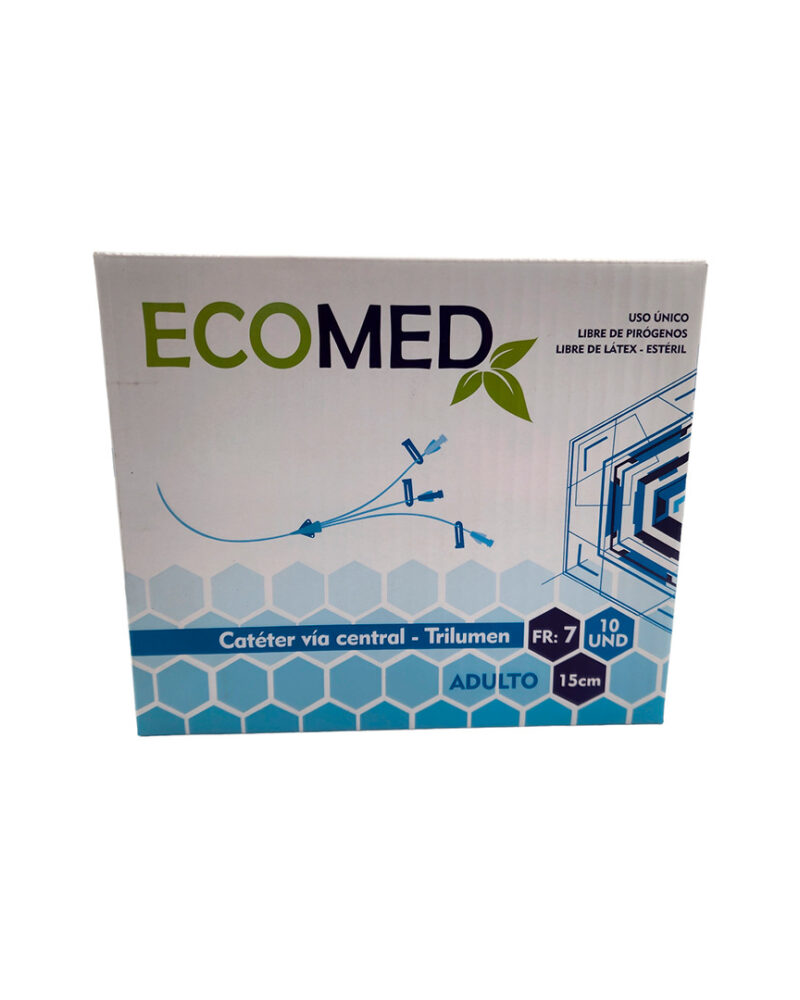 CATETER DE VIA CENTRAL TRILUMEN - ADULTO - 7 FR X 15CM - ECOMED - CAJA X 10 UND ( E )