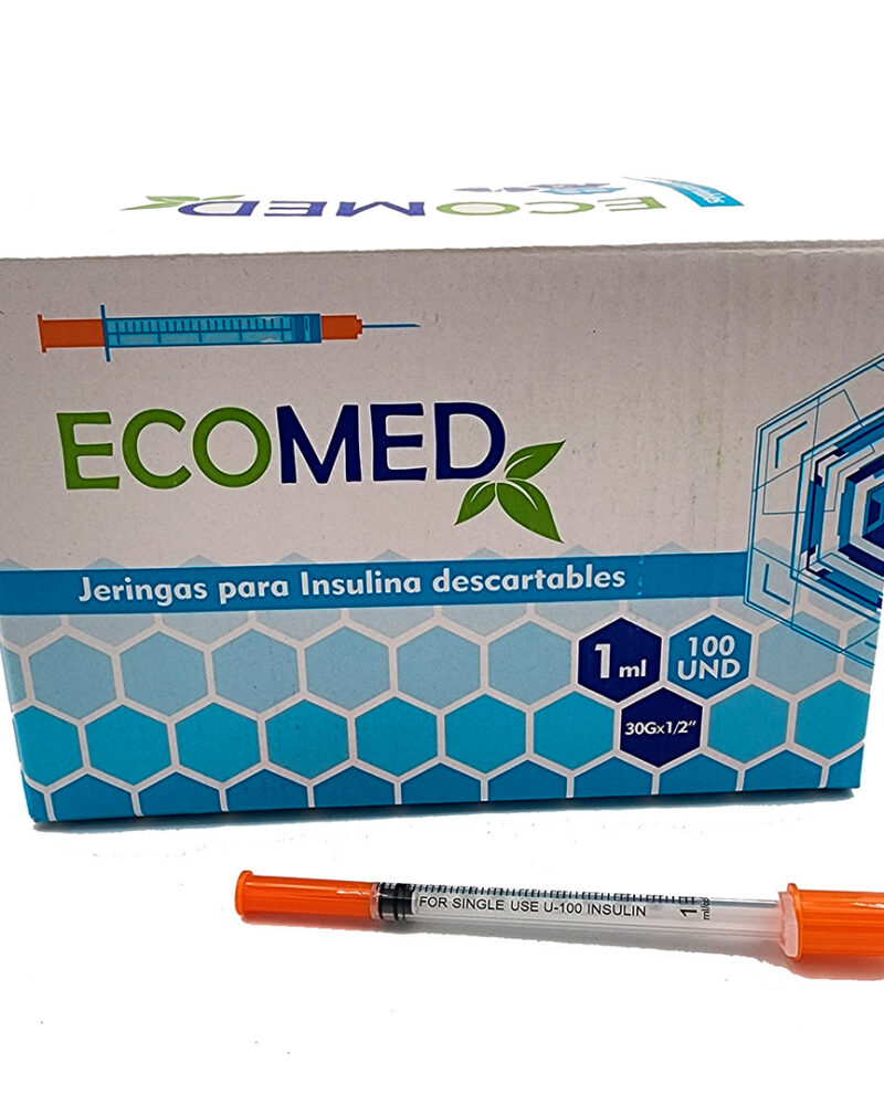 JERINGA DE INSULINA - 1CC - CON AGUJA 30G X 1/2' - ECOMED - CAJA X 100 UND