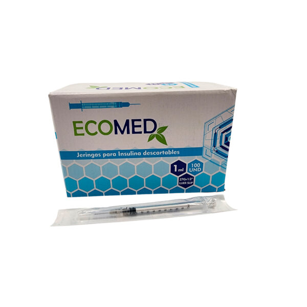 JERINGA DE INSULINA - 1CC - CON AGUJA 27G X 1/2' - ECOMED - CAJA X 100 UND