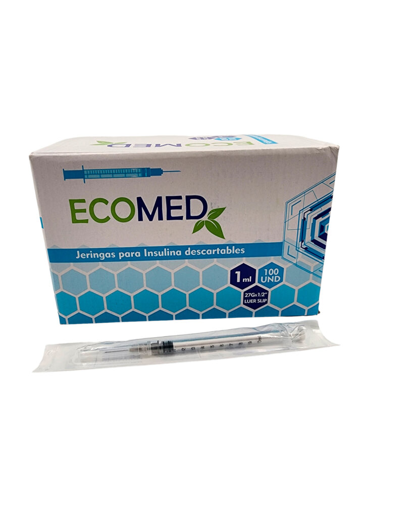 JERINGA DE INSULINA - 1CC - CON AGUJA 27G X 1/2' - ECOMED - CAJA X 100 UND