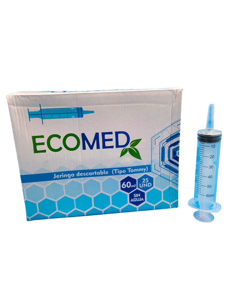 JERINGA LUER LOCK (TIPO TOMMY) SIN AGUJA - 60CC - ECOMED - CAJA X 25 UND