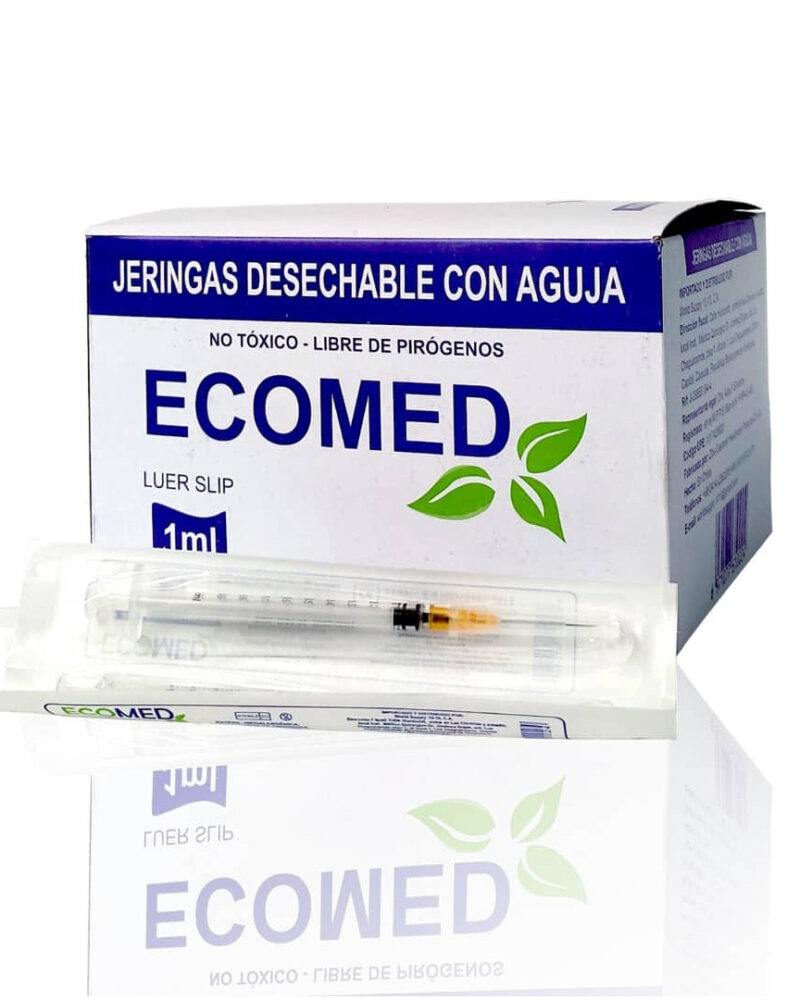 JERINGA LUER SLIP CON AGUJA 25G x 1' - 1CC - ECOMED - CAJA X 100 UND