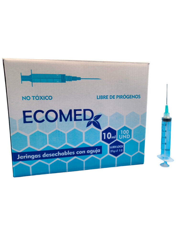JERINGAS LUER LOCK DE ROSCA CON AGUJA 21G x 1 1/2' - 10CC - ECOMED - CAJA X 100 UND