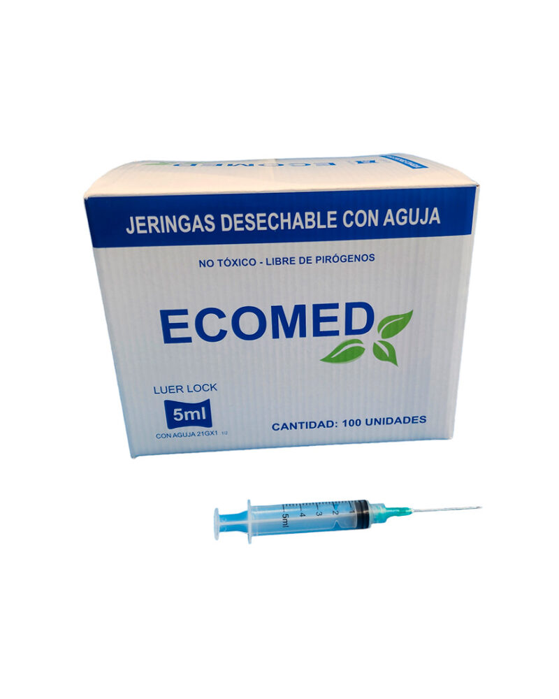 JERINGAS LUER LOCK DE ROSCA CON AGUJA 21G x 1 1/2' - 5CC - ECOMED - CAJA X 100 UND