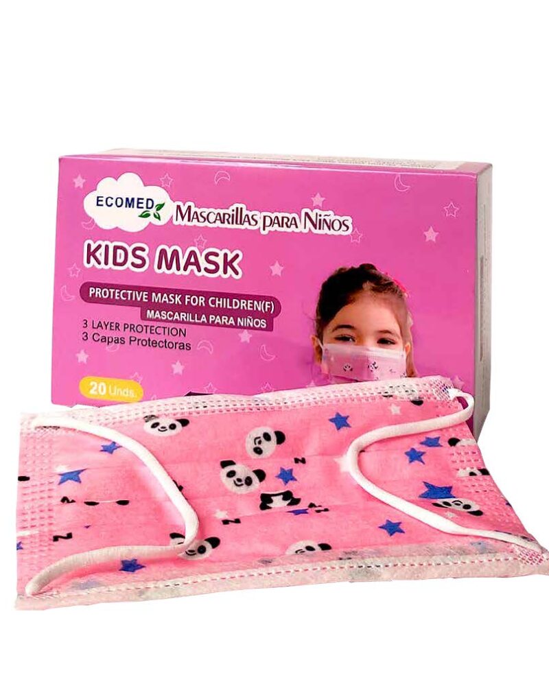 MASCARILLAS DE NIÑOS KIDS MASK - ECOMED - COLOR ROSA - BULTO X 50 CAJAS (1.000 UND)