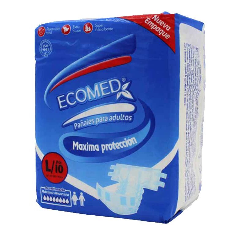 PAÑAL PARA ADULTOS - TALLA L - ECOMED -  PAQ. X 10 UND