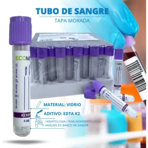 TUBO DE RECOLECCION DE SANGRE (VIDRIO) - TAPA MORADA - 4 ML - ECOMED - BULTO X 12 GRADILLAS (1.200 UND)