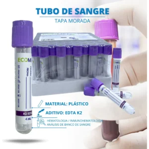 TUBO DE RECOLECCION DE SANGRE (PLASTICO) - TAPA MORADA - 4 ML - ECOMED - GRADILLA X 100 UND