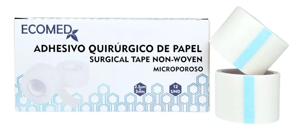 ADHESIVO QUIRURGICO DE PAPEL - MICROPOROSO - ECOMED - 2.5 CM x 5MTS - CAJA x 12 UND ( E )