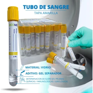 TUBO DE RECOLECCION DE SANGRE (VIDRIO) - TAPA AMARILLA - 6 ML - ECOMED - BULTO X 12 GRADILLAS (1.200 UND)