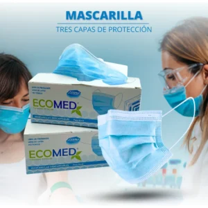 MASCARILLAS QUIRURGICAS - AZULES - 2 LIGAS - ECOMED - CAJA X 50 UND