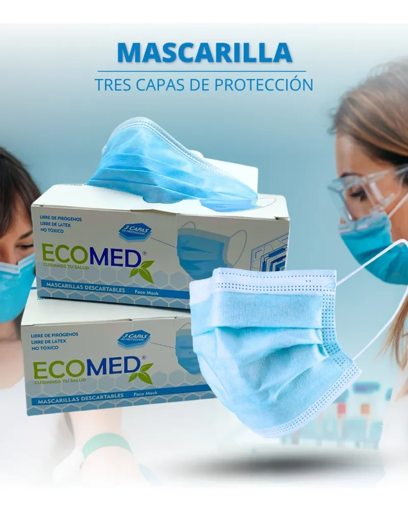 MASCARILLAS QUIRURGICAS - AZULES - 2 LIGAS - ECOMED - CAJA X 50 UND