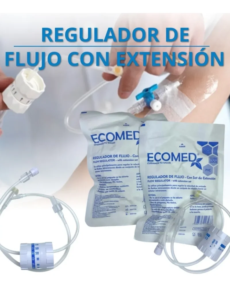 REGULADOR DE FLUJO CON TUBO DE EXTENSI?N- MARCA ECOMED- PAQ X 25 UND