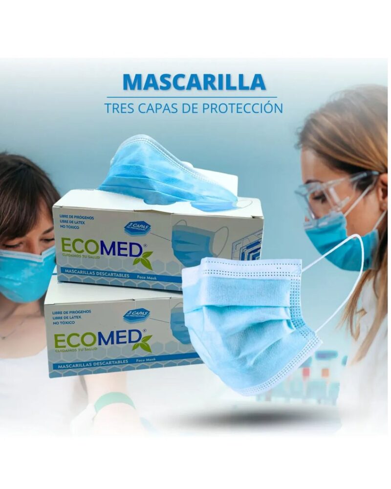 MASCARILLAS QUIRURGICAS - AZULES - 2 LIGAS - ECOMED - BULTO X 40 CAJAS (2.000 UND)
